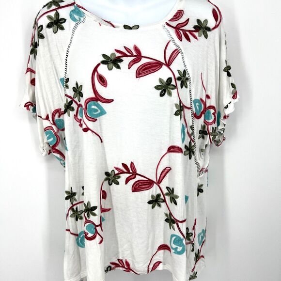 Liv Los Angeles Flutter Short Sleeve Floral Embroidered Top XL - Picture 7 of 7